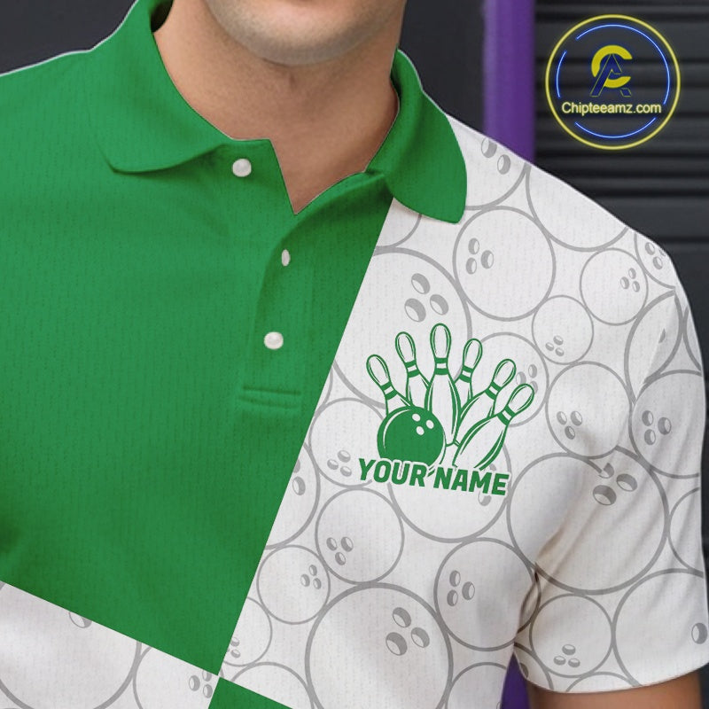 Custom White And Green Retro Style Bowling Team Shirts For Men And Women, Bowling Jerseys IPHW10604