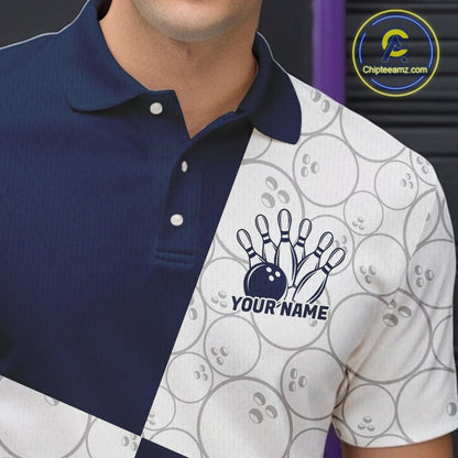 Custom White And Blue Retro Style Bowling Team Shirts For Men And Women, Bowling Jerseys IPHW10605