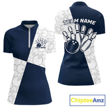 Load image into Gallery viewer, Custom White And Blue Retro Style Bowling Team Shirts For Women, Bowling Jerseys IPHW10605