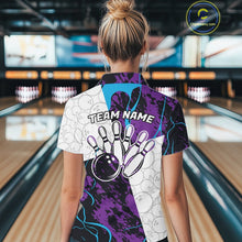 Load image into Gallery viewer, Custom Blue And Purple Camo Bowling Team Shirt For Women, Camouflage Bowler Outfit IPHW10608