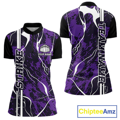 Custom Purple Camo Strike Bowling Shirts For Women, Bowling League Team Jerseys IPHW10616