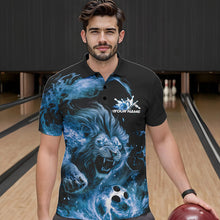 Load image into Gallery viewer, Custom Blue Flame Lion Bowling Team Men Polo Shirts, Lion Bowling League Shirt IPHW8978