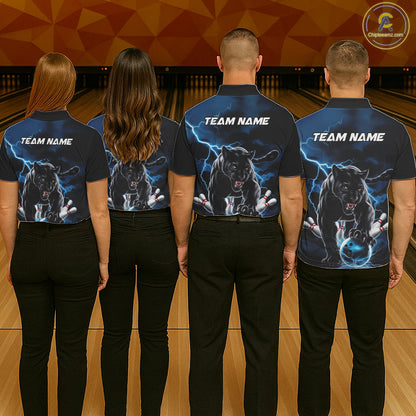 Blue Thunder Lightning Custom Panther Bowling Polo Shirts For Men, Panther Bowling Jerseys IPHW8272