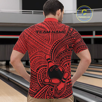 Custom Black And Red Traditional Samoan Tribal Polynesian Pattern Bowling Men Shirt IPHW10325