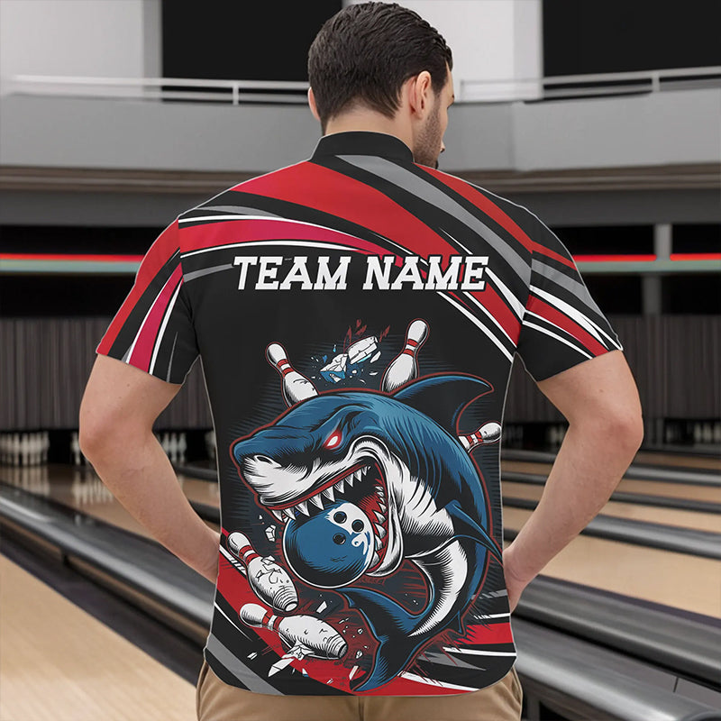 Black And Red Custom Shark Bowling Team Quarter-Zip Shirts For Men, Shark Bowling League Shirt IPHW8726