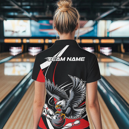 Custom Black And Red Eagle Bowling Women Quarter-Zip Shirts, Eagle Bowling Team Jerseys IPHW8732