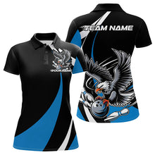 Load image into Gallery viewer, Custom Black And Blue Eagle Bowling Women Polo Shirts, Eagle Bowling Team Jerseys IPHW8733