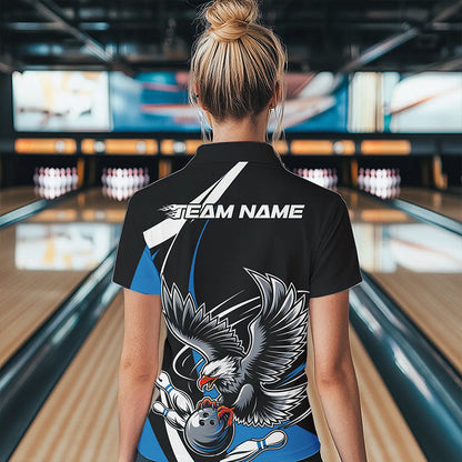 Custom Black And Blue Eagle Bowling Women Quarter-Zip Shirts, Eagle Bowling Team Jerseys IPHW8733
