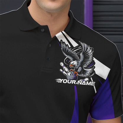 Custom Black And Purple Eagle Bowling Men Polo Shirts, Eagle Bowling Team Jerseys IPHW8734