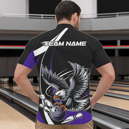 Custom Black And Purple Eagle Bowling Men Quarter-Zip Shirts, Eagle Bowling Team Jerseys IPHW8734