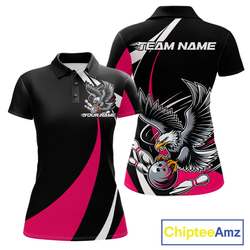 Custom Black And Pink Eagle Bowling Jerseys, Eagle Bowling League Shirt Team Uniform IPHW10812