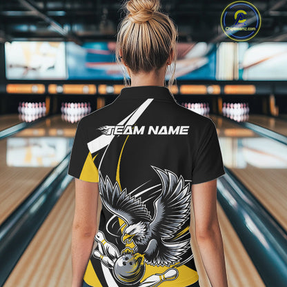Custom Black And Yellow Eagle Bowling Jerseys, Eagle Bowling League Shirt Team Uniform IPHW10813