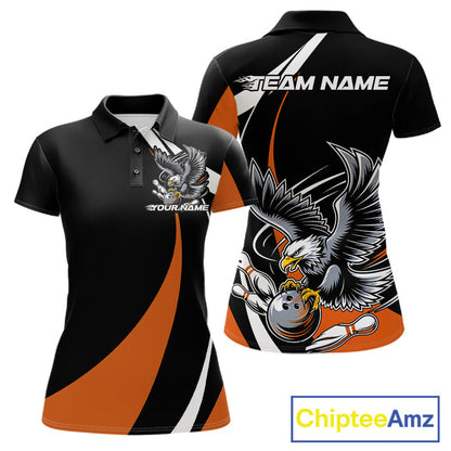Custom Black And Orange Eagle Bowling Jerseys, Eagle Bowling League Shirt Team Uniform IPHW10814