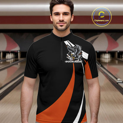 Custom Black And Orange Eagle Bowling Jerseys, Eagle Bowling League Shirt Team Uniform IPHW10814