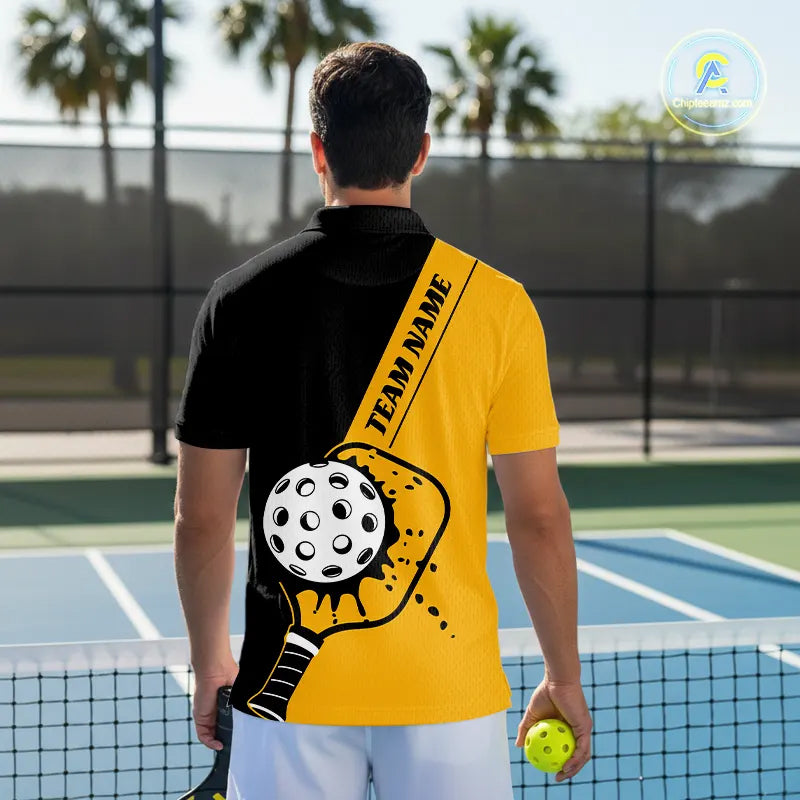 Black And Yellow Custom Pickleball Team Shirts For Men, Pickleball Jersey Outfit IPHW10823