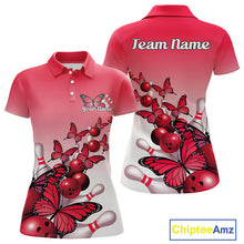 Load image into Gallery viewer, Custom Red Gradient Butterfly Bowling Women Polo Shirts For Team, Bowling League Shirt IPHW10824