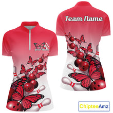 Load image into Gallery viewer, Custom Red Gradient Butterfly Bowling Women Quarter-Zip Shirts, Bowling League Shirt IPHW10824