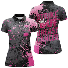 Load image into Gallery viewer, Strike Out Breast Cancer Pink Ribbon Custom Breast Cancer Ladies Bowling Shirt IPHW7048