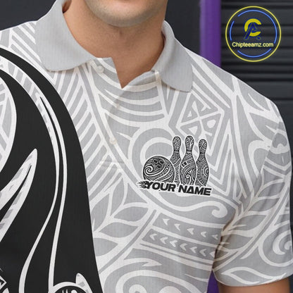 Custom Polynesian Tribal Bowling Men Polo Shirt, Maori Style Bowling Shirt IPHW10336