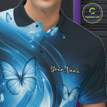 Load image into Gallery viewer, Custom Blue Butterfly Bowling Men Polo Shirts, Team Tournament Bowlers Outfit IPHW11113