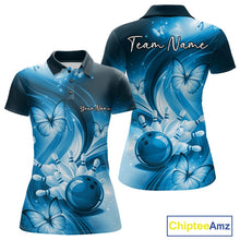 Load image into Gallery viewer, Custom Blue Butterfly Bowling Women Polo Shirts, Team Tournament Bowlers Outfit IPHW11113