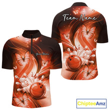 Load image into Gallery viewer, Custom Orange Butterfly Bowling Men Quarter-Zip Shirts, Team Tournament Bowlers Outfit IPHW11115