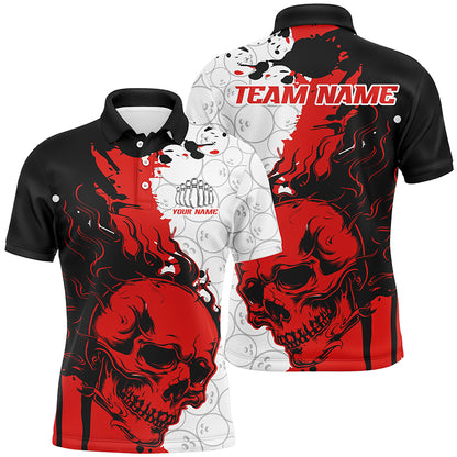 Personalized Multi-Color Flame Skull Bowling Team Shirts, Bowling Ball Pattern Bowling Jersey For Men And Women IPHW6567