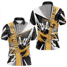 Load image into Gallery viewer, Custom Black And Yellow Strike Bowling Men Polo Shirts, Bowling Team League Shirt With Name IPHW8759