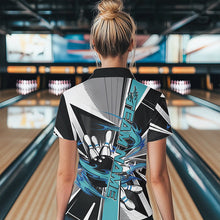 Load image into Gallery viewer, Custom Black And Blue Strike Bowling Women Polo Shirts, Bowling Team League Shirt With Name IPHW8760