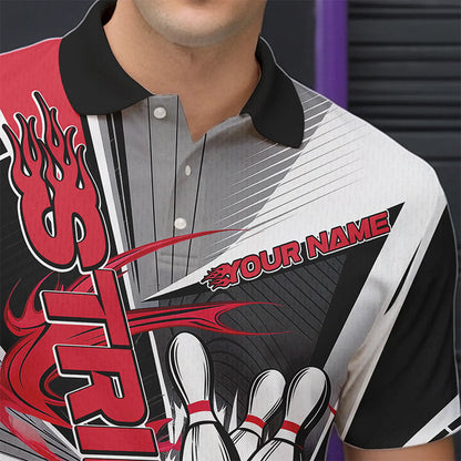 Custom Black And Red Strike Bowling Men Polo Shirts, Bowling Team League Shirt With Name IPHW8761