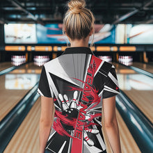 Load image into Gallery viewer, Custom Black And Red Strike Bowling Women Polo Shirts, Bowling Team League Shirt With Name IPHW8761