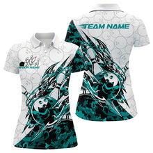 Load image into Gallery viewer, Custom Turquoise Blue Camouflage Bowling Women Polo Shirts, Team Uniform Bowler Outfit IPHW8772