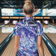 Load image into Gallery viewer, Custom Hologram Fire Flame Bowling Jerseys, Women Quarter-Zip Bowling Tournament Outfits IPHW11125