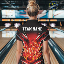 Load image into Gallery viewer, Custom Red Fire Flame Bowling Women Polo Shirt, Bowling Team Tournament Outfit IPHW11133