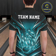 Load image into Gallery viewer, Custom Turquoise Blue Fire Flame Bowling Men Polo Shirt, Bowling Team Tournament Outfit IPHW11134