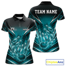 Load image into Gallery viewer, Custom Turquoise Blue Fire Flame Bowling Women Polo Shirt, Bowling Team Tournament Outfit IPHW11134