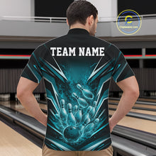 Load image into Gallery viewer, Custom Turquoise Blue Fire Flame Bowling Men Quarter-Zip Shirt, Bowling Team Tournament Outfit IPHW11134
