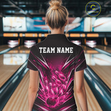 Load image into Gallery viewer, Custom Pink Fire Flame Bowling Women Polo Shirt, Bowling Team Tournament Outfit IPHW11136