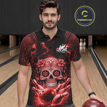 Load image into Gallery viewer, Custom Red Sugar Skull Bowling Men Polo Shirt, Halloween Team Bowling Outfit IPHW11145