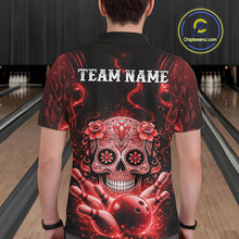 Load image into Gallery viewer, Custom Red Sugar Skull Bowling Men Polo Shirt, Halloween Team Bowling Outfit IPHW11145