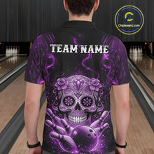 Load image into Gallery viewer, Custom Purple Sugar Skull Bowling Men Polo Shirt, Halloween Team Bowling Outfit IPHW11148