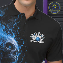 Load image into Gallery viewer, Custom Name Blue Flame Skull Bowling Men Polo Shirts, Halloween Team Bowling Outfit IPHW11392