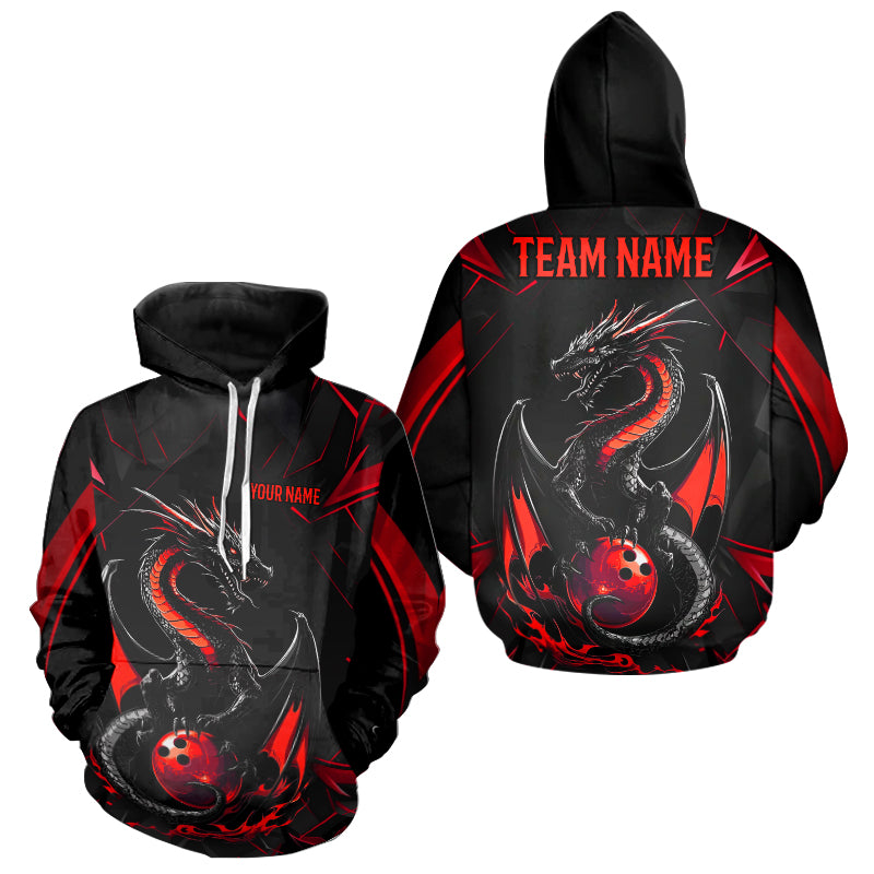 Custom Black And Red Dragon Bowling Shirts For Men And Women, Dragon Bowling Team Shirts Uniform IPHW7313