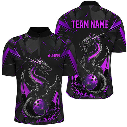 Custom Multi-Color Dragon Bowling Quarter-Zip Shirts For Men, Team Uniform 7312IPHW