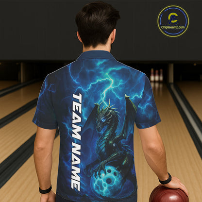 Custom Blue Thunder Lightning Bowling Team Men And Women Hawaiian Shirt, Dragon Bowling Jerseys IPHW10194