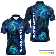 Load image into Gallery viewer, Custom Blue Thunder Lightning Bowling Team Men Polo Shirt, Dragon Bowling Jerseys IPHW10194