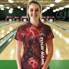 Load image into Gallery viewer, Custom Red Thunder Lightning Bowling Team Women Polo Shirt, Dragon Bowling Jerseys IPHW10195