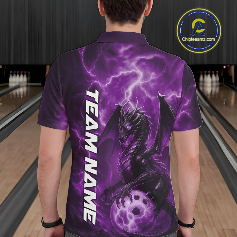 Custom Purple Thunder Lightning Bowling Team Men Polo Shirt, Dragon Bowling Jerseys IPHW10197