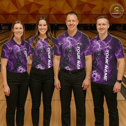 Custom Purple Thunder Lightning Bowling Team Men Polo Shirt, Dragon Bowling Jerseys IPHW10197