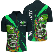 Load image into Gallery viewer, Custom St Patrick'S Day Skull Unisex Bowling Polo /Quarter-Zip Shirts, Green Bowling Team Shirt IPHW5981